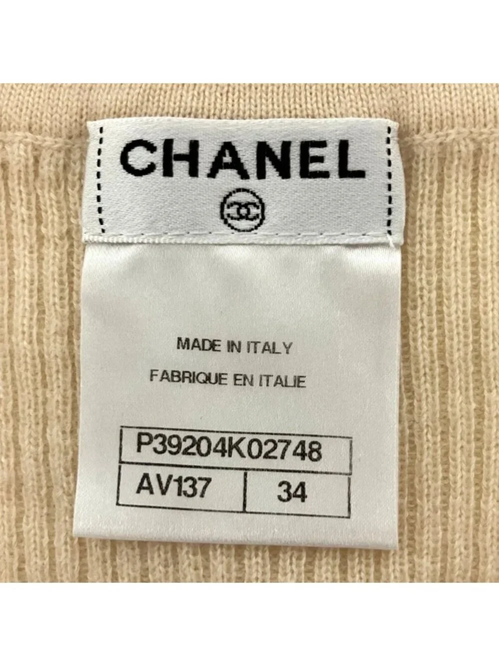 Chanel CC Logo Button Long Sleeve Cashmere Rib Knit Cardigan 34 Ivory